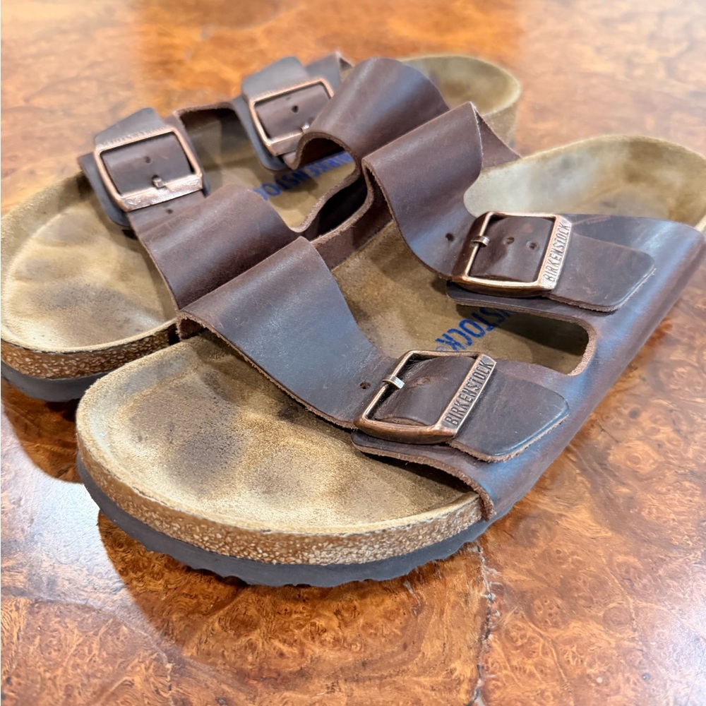 Birkenstock Arizona Dark Brown Leather Two-Strap Sandals
